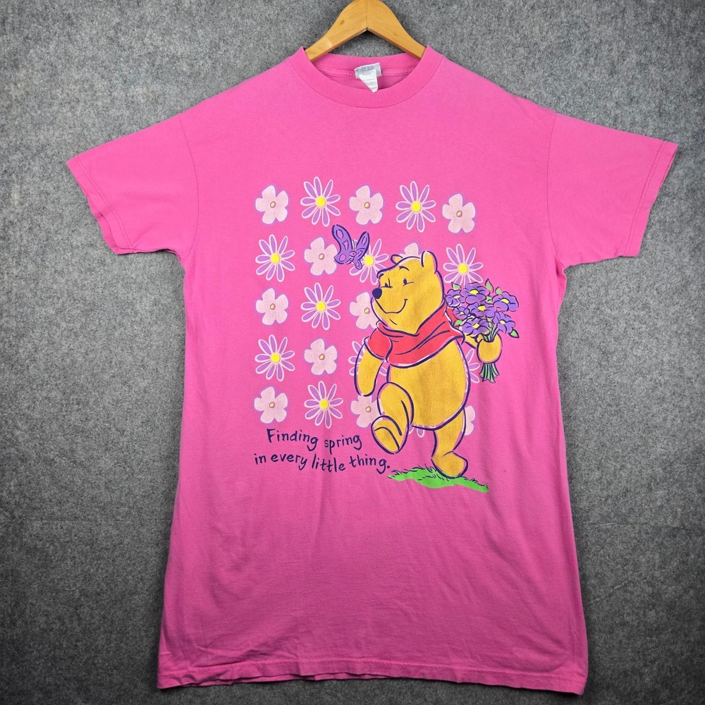 Vintage Pooh Winnie the Pooh Sleep Shirt Womens OS Pink Flowers Butterfly 90s